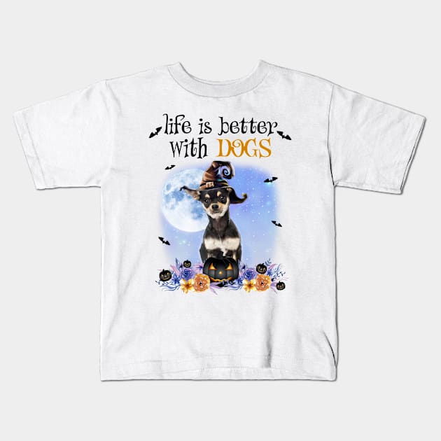 Chihuahua Witch Hat Life Is Better With Dogs Halloween Kids T-Shirt by TATTOO project